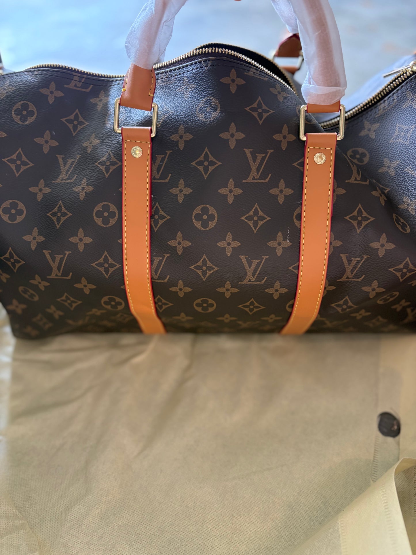 Inspired brown initial duffle