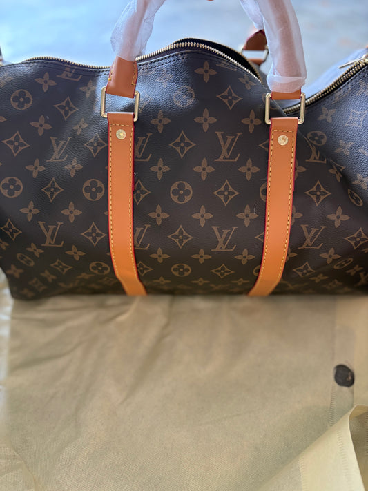 Inspired brown initial duffle