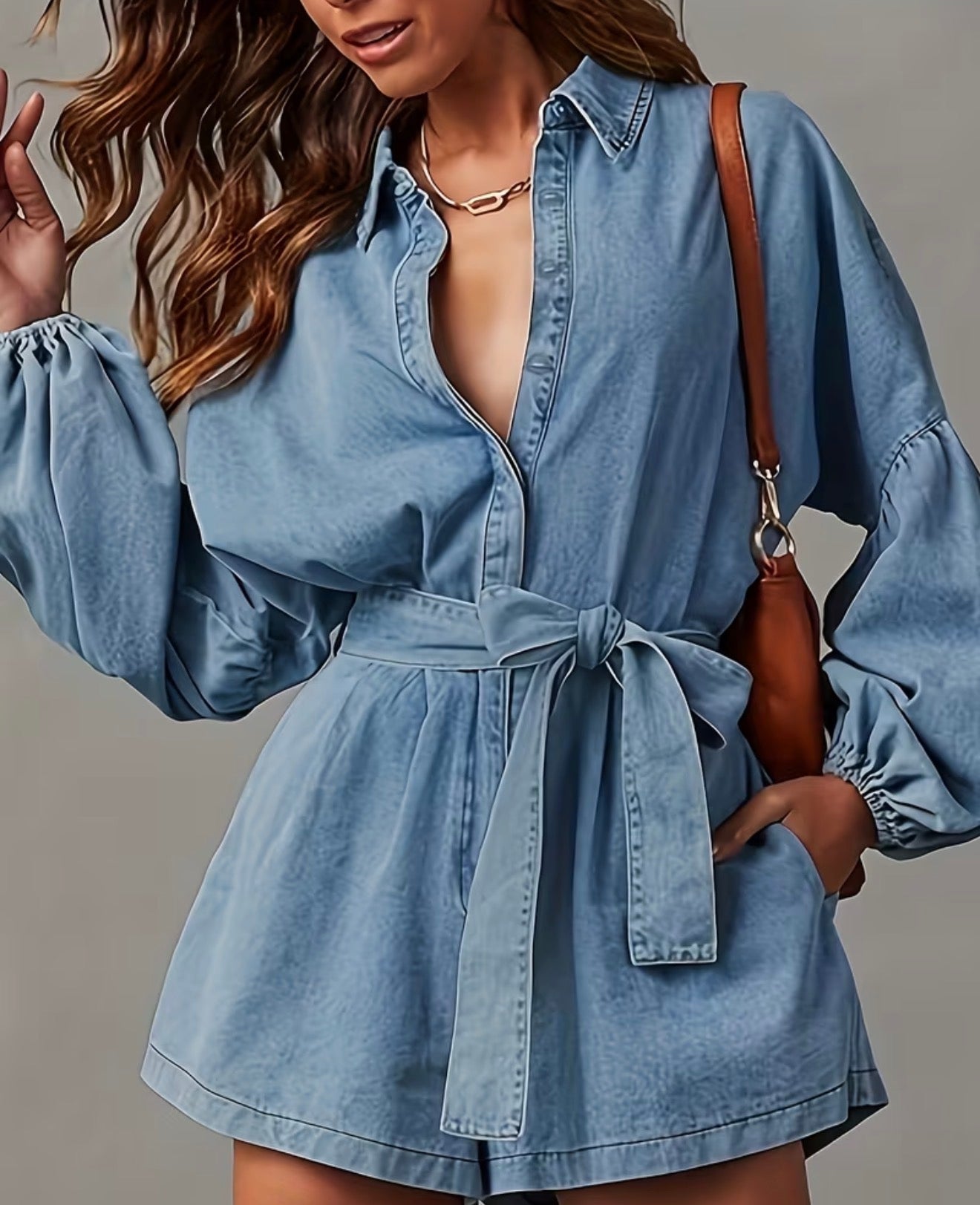 light blue chambray/denim romper