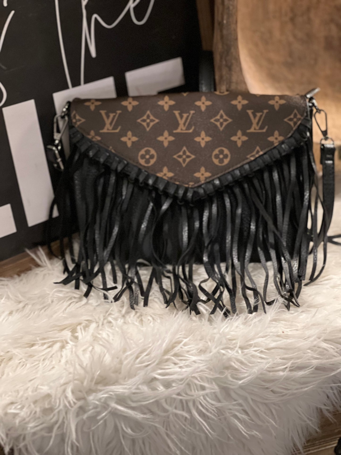 Black fringe crossbody