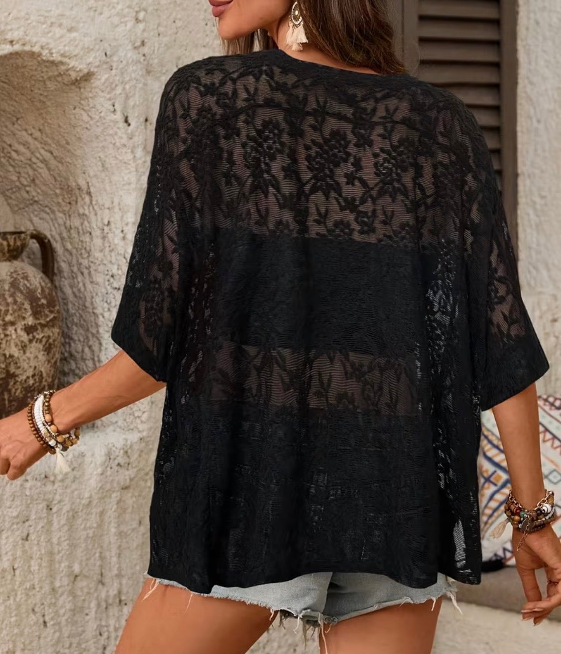 Sheer Lace Overlay Top