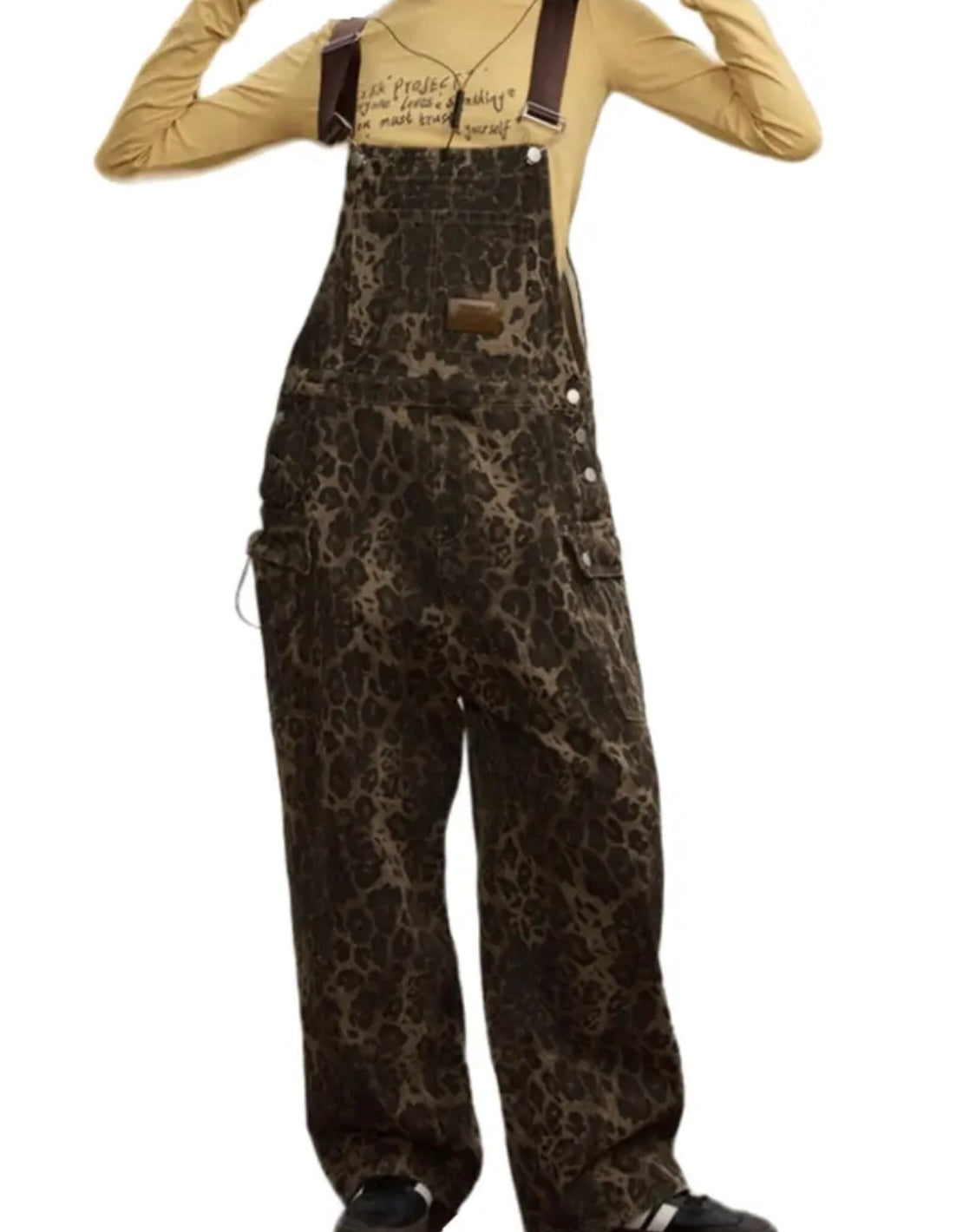 Cheetah denim overalls