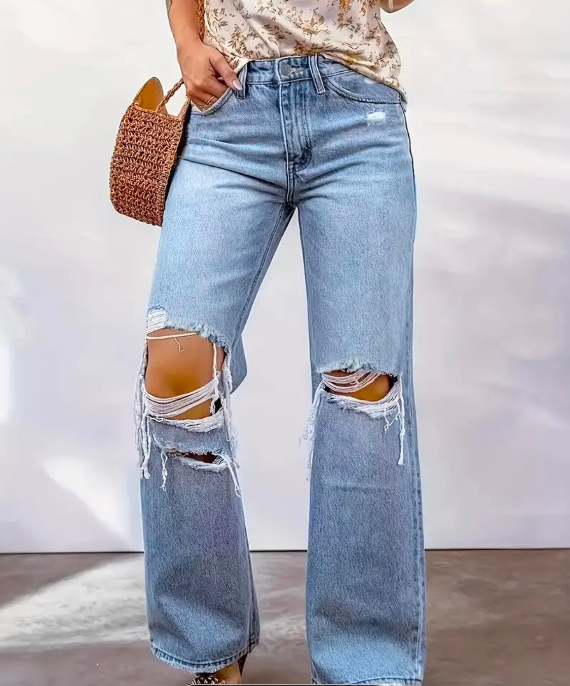 Vintage ripped straight jeans