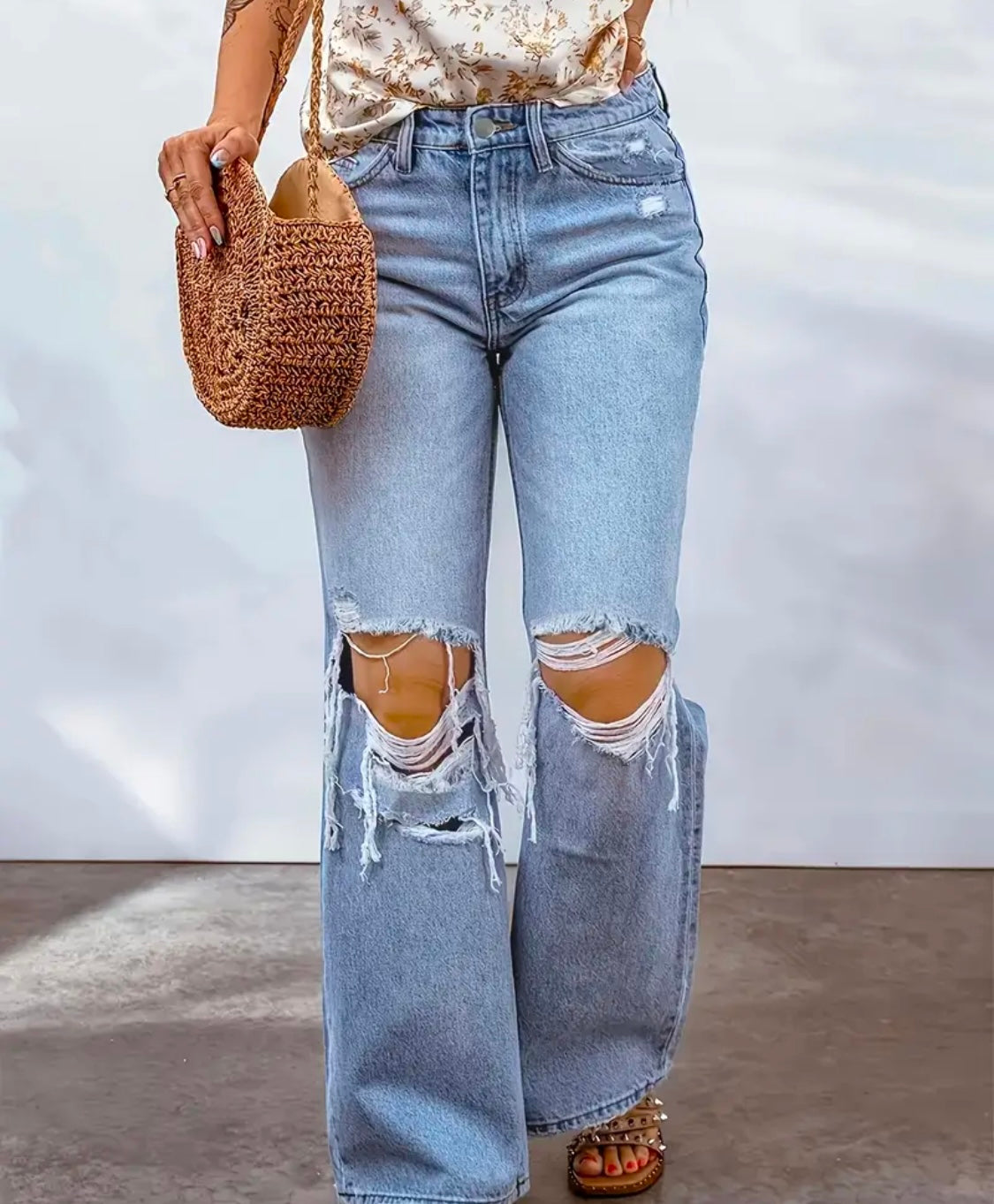 Vintage ripped straight jeans